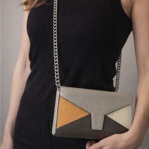 Celine Multicolor Envelope Clutch in Taupe, Yellow, Ivory, Dark Brown